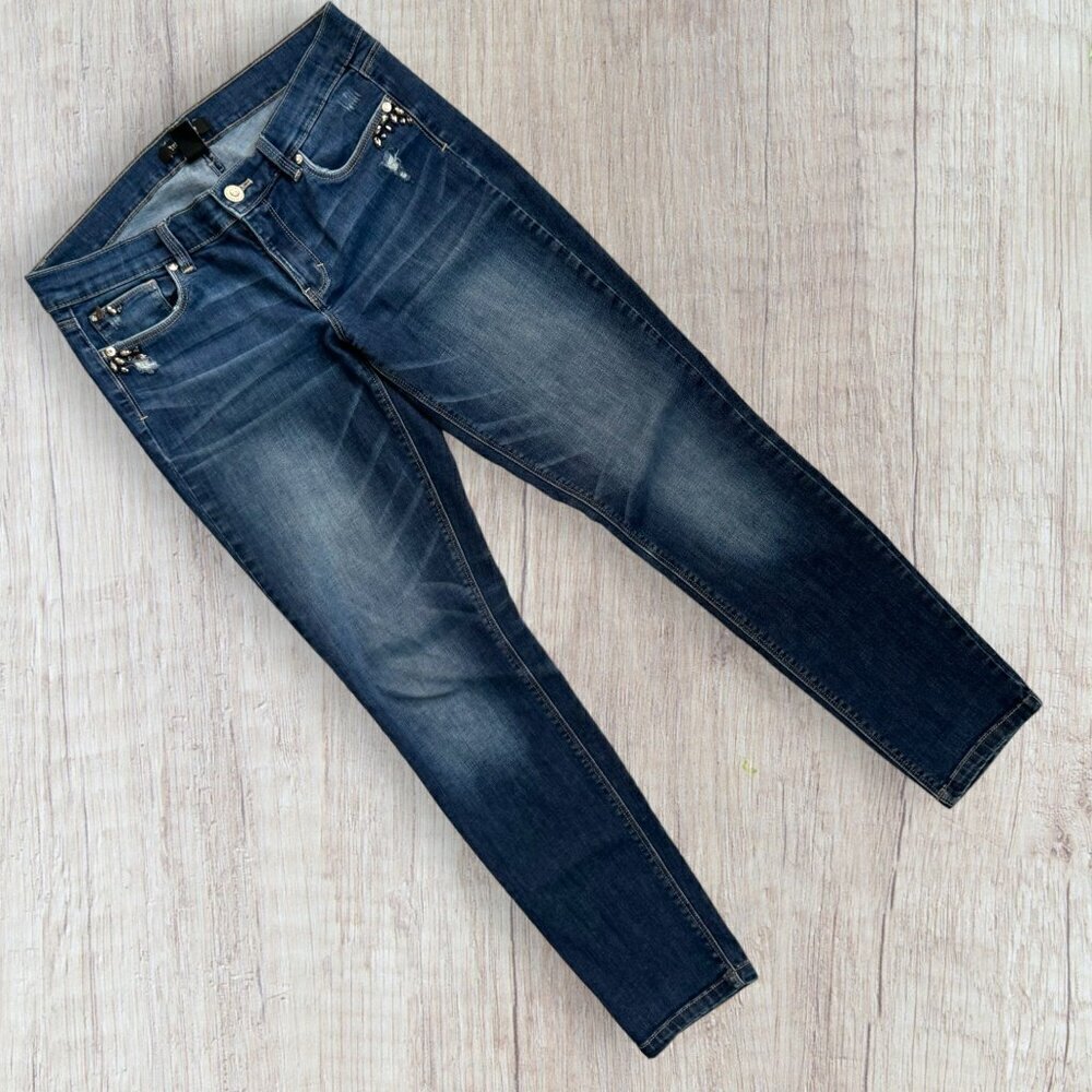 WHITE HOUSE BLACK MARKET Skinny Leg Beaded Rhinestone Embellished Stretch Jeans